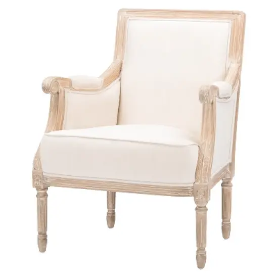 Chavanon Wood & Linen Traditional French Accent Chair Light Beige - Baxton Studio image {2}
