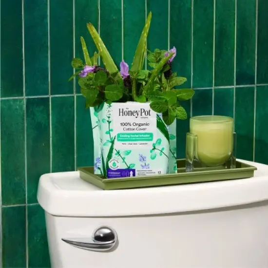 The Honey Pot Company 100% Organic Cotton Cover Cooling Herbal Infusion Overnight Pads - 12ct image {1}