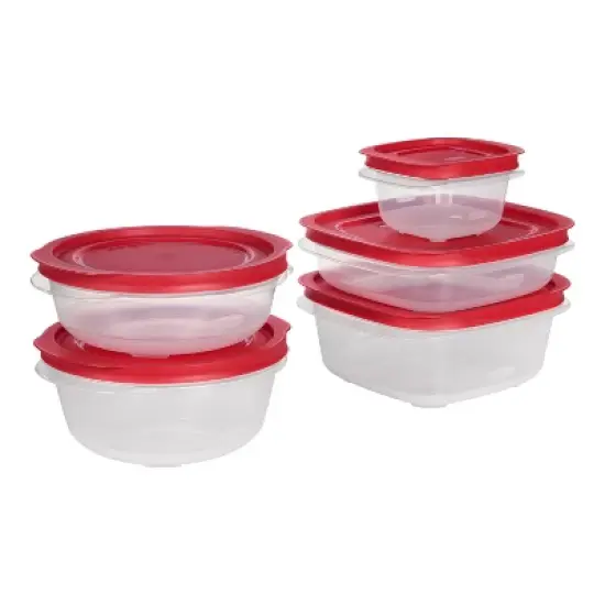 Rubbermaid 10pc Easy Store Square and Round Food Storage Container Set Red image {6}