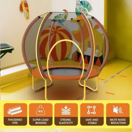 SUGIFT 3.5ft Mini Trampoline for Kids with Safety Net, Bungee-Rope System, Indoor/Outdoor Fun, Up to 200 lbs, Perfect Gift for Toddlers image {2}