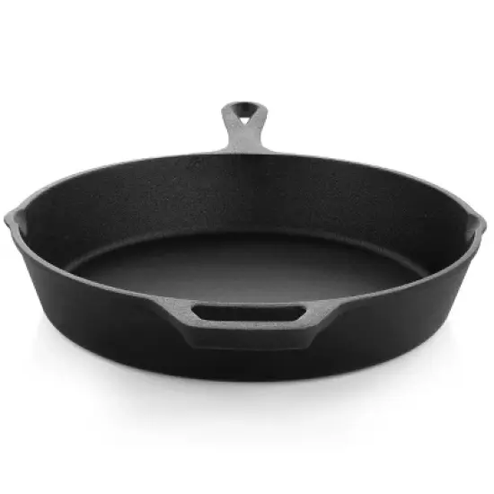 MegaChef Round Preseasoned Cast Iron Frying Pan with Handle in Black image {5}