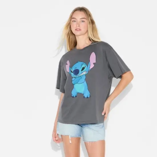 Women's Stitch Attitude Oversized Short Sleeve Graphic T-Shirt - Slate Gray image {1}