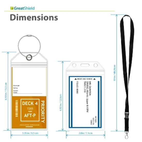 Greatshield 8x Cruise Luggage Tag Holder + 4x ID Badge Holder with Lanyard, for Princess, Carnival, Holland American, and Norwegian Cruise Line image {3}