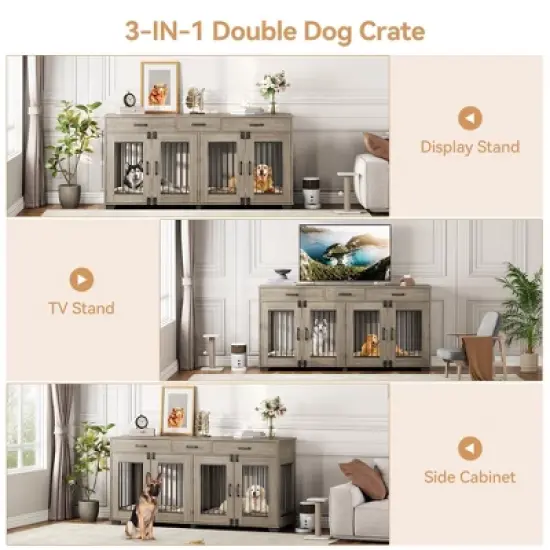 71" Large Dog Crate for 2 Dogs, Double Dog Cage Furniture with 3 Drawers for Ample Storage Space image {5}
