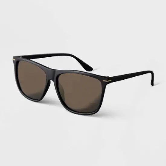 Men's Plastic Oversized Rectangle Sunglasses - Goodfellow & Co&trade; Black: UV Protection, Recycled Frame image {1}