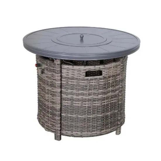 25'' H x 32'' W Aluminum Outdoor Fire Pit Table with Lid (Mixed Gray) image {1}