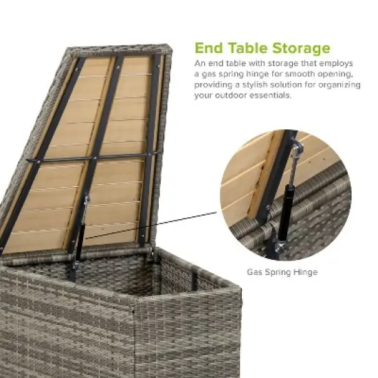 Greemotion 5pc Barbuda Curved Outdoor Furniture Set with Teak Wood Storage Tables Brown: UV-Protected, Rust-Resistant Patio Set image {4}