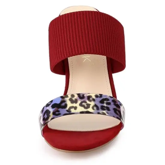 Allegra K Women's Leopard Printed Block Heeled Slide Sandals image {2}