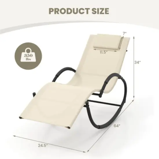 Costway 1/2 PCS Outdoor Rocking Lounge Chair with Removable Headrest Breathable Backrest & Seat Beige image {2}