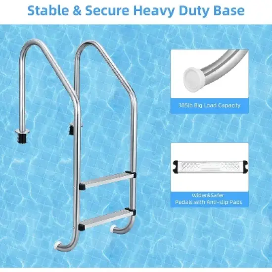 2/3/4/5 Step Inground Pool Ladder &ndash; 304 Stainless Steel Swimming Pool Steps with Non-Slip Treads, Heavy-Duty Ladde image {3}