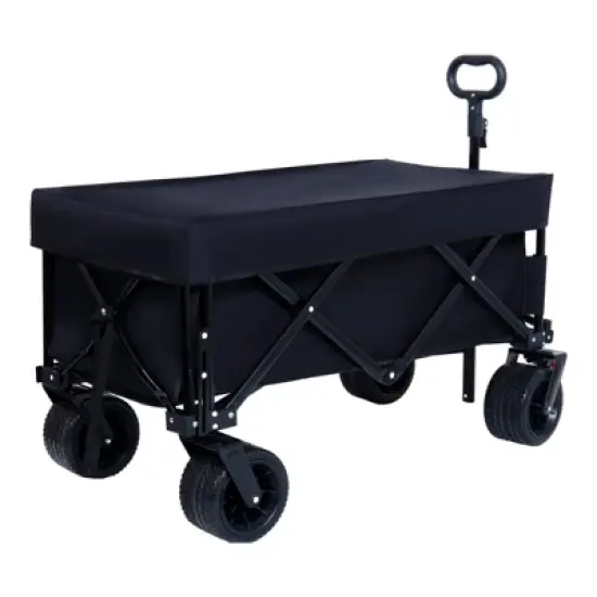 DSVIMOY Collapsible Folding Wagon, Extra Long Collapsible Wagon with Covers for Garden Sports Camping, Black, 46.85"*22.05"*41.34" image {1}