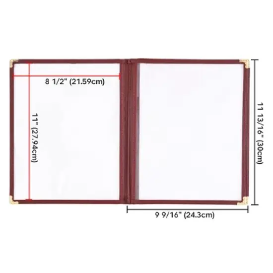 WeChef 30 Pack 8.5 x 11" 6 View 3 Page Menu Cover Burgundy Trim Trifold Transparent Volume Red image {5}
