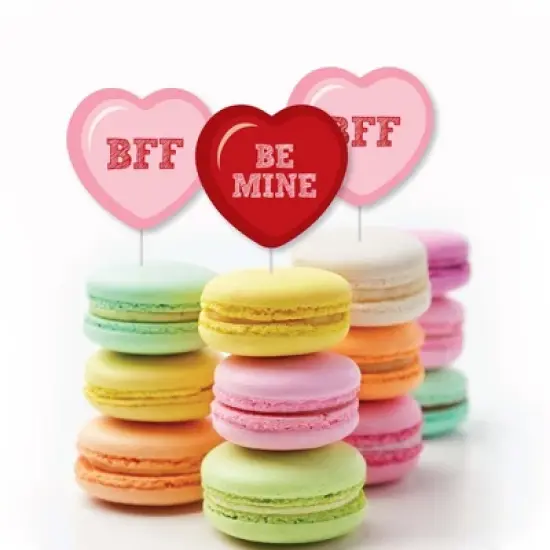 Big Dot of Happiness Conversation Hearts - Dessert Cupcake Toppers - Valentine's Day Party Clear Treat Picks - Set of 24 image {4}