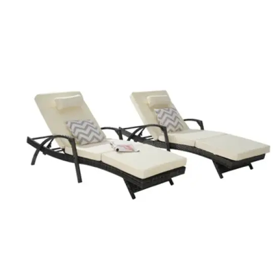 Set of 2 Outdoor Lounge Chair 5-Position Chaise Lounge Wicker Long Reclining Chair Lawn Sunbathing Chairs with Cushion, Gray/Beige/Blue/Red-ModernLuxe image {4}