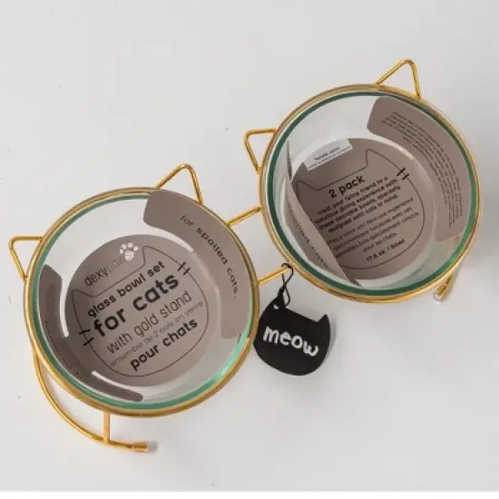 Dexypaws: 2 Piece Elevated Glass Bowl Set For Cats -Two 11.8oz Bowls image {2}