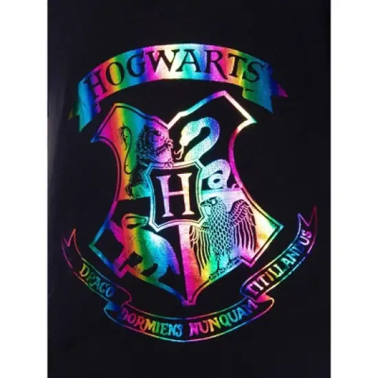 Harry Potter Girls' Hogwarts Rainbow Hologram Shirt and Shorts Pajama Set Black image {2}