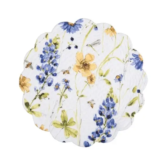 C&F Home Lovely Blues Scalloped Round Placemats Set of 6 Floral Design All Seasons, 17" image {2}