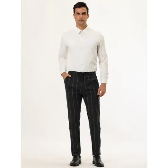 Lars Amadeus Men's Business Striped Pants Drawstring Waist Slim Fit Dress Trousers image {2}