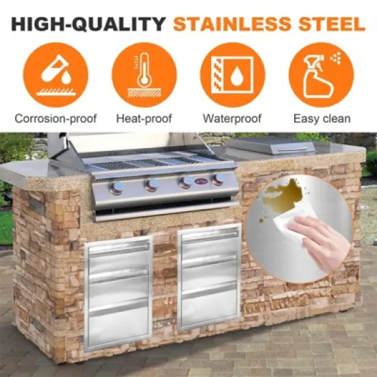 16" W x 21" H x 23" D Stainless Steel Flush Mount BBQ Drawers with Grooved Handle,for Outdoor Kitchen Island or Patio Grill Station image {5}