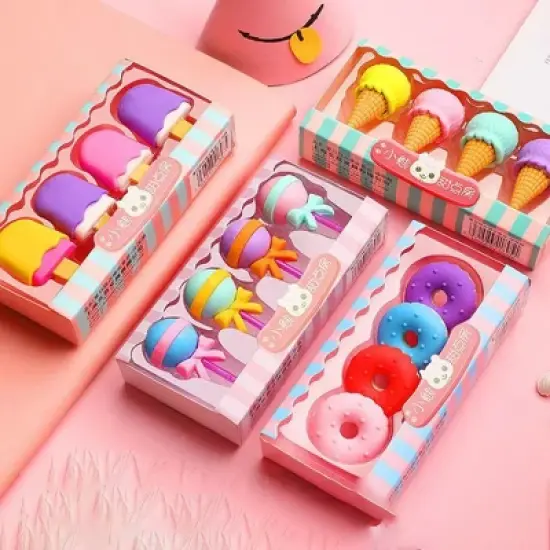 HTUTWOO Food Earsers for Kids, 16 Pcs 3D Cute Mini Ice Cream Donut Take Apart Erasers, Cool Fun Puzzle Desk Pet Erasers for Girls & Back to School image {8}