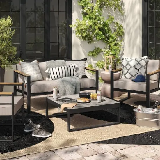 9'2"x12' Grace Half Circle Rectangular Woven Indoor Outdoor Area Rug Black - Project 62&trade; image {1}