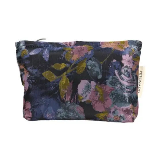 Unique Bargains Durable Flower Painting Handheld Makeup Bag Blue Purple 1 Pc image {6}