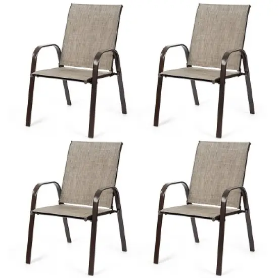 Costway 4PCS Patio Chairs Garden Deck Yard with Armrest Brown/Beige/Gray image {10}