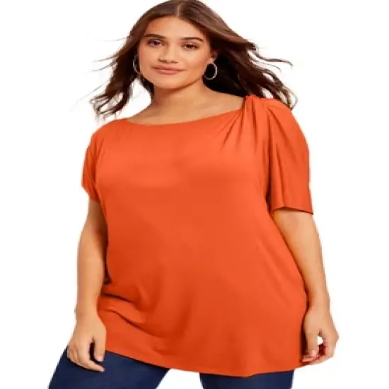 June + Vie by Roaman's Women&rsquo;s Plus Size Twist Shoulder Tee image {3}