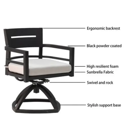 Christopher Knight Home Olivia Modern Aluminum Stable Base Swivel Chairs with Removable Sunbrella Cushions ( Set of 2) image {6}