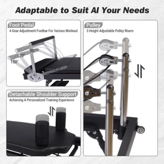 COZONY Pilates Reformer Machine with Wheels, Adjustable Headrest & Armrests, 2 Resistance Band Sets,  300 lb Capacity image {3}