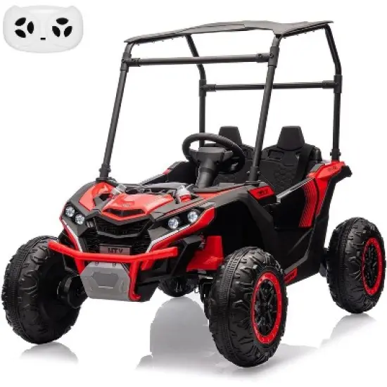 24V Kids UTV Off-Road, 4x4 Electric Truck w/Sunshade, Remote, LED Lights, Shock Absorber, Horn & Music Player image {9}