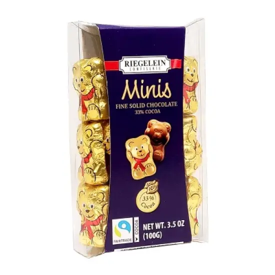 Riegelein Minis Solid Chocolate Gold Bear 33% Cocoa Fairtrade 3.5 Oz / 100 G.. (Pack of 2) image {1}