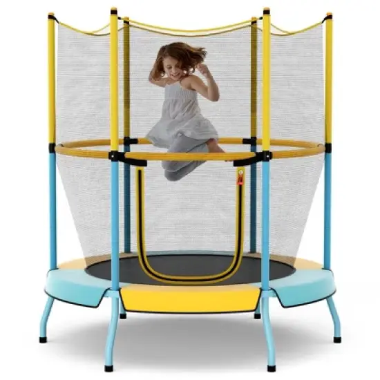 Costway 48" Toddler Trampoline for Kids with Safety Enclosure Net Heavy-duty Frame Orange/Yellow image {7}