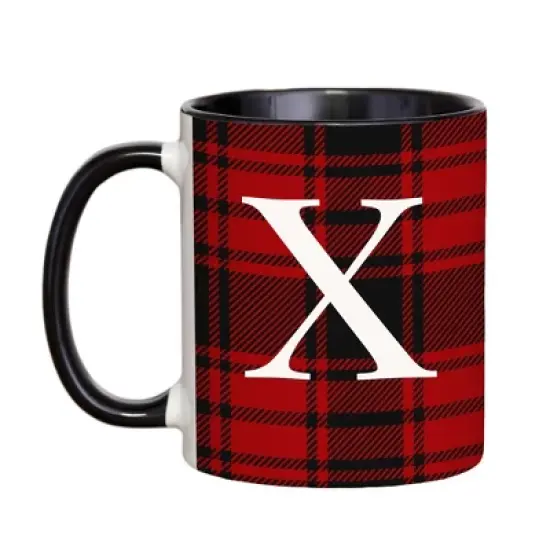 Personalization Mall Christmas Red Plaid Initial Coffee Mug image {26}