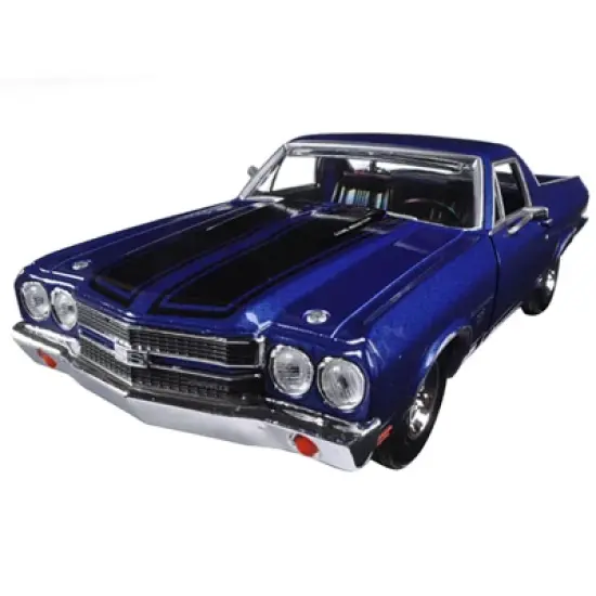 1970 Chevrolet El Camino SS 396 Dark Blue Metallic with Black Stripes 1/24 Diecast Model Car by Motormax image {1}