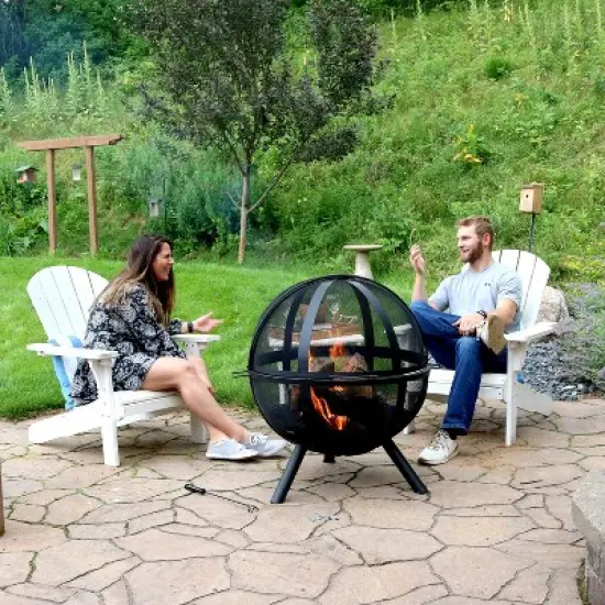 Sunnydaze Outdoor Portable Camping or Backyard Flaming Sphere Ball Fire Pit with Built-In Spark Screen - 30" - Black image {6}