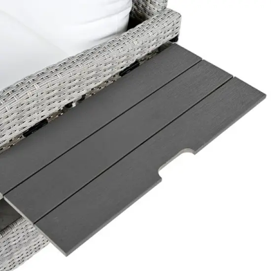 PDTEND 5-Piece Outdoor Patio Wicker L-Shaped Conversation Sofa Set with Cushions, 2 Extendable Side Tables, Dining Table, Washable Covers image {9}