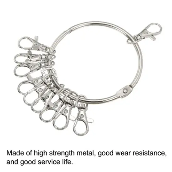Unique Bargains 3.4 Inch Dia Key Organizer Keychain Key Management Holder with 10 Buckle Ring for Office Silver 1pcs image {2}