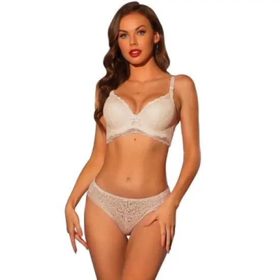 Allegra K Women's Full Coverage Underwire Padded Floral Lace Bra and Panty Sets image {6}