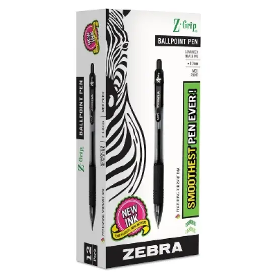 Zebra Z-Grip Retractable Ballpoint Pen Black Ink Medium Dozen 22210 image {1}