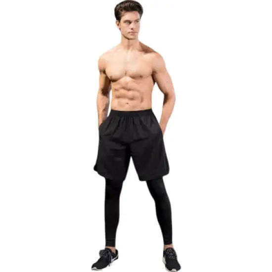 Anna-Kaci Active Men's 2-in-1 Athletic Training Shorts with Built-In Compression Leggings and Elastic Waistband image {6}