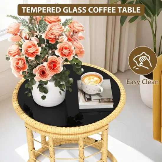 3-Piece L-Shaped Patio Furniture Set, All-Weather Outdoor Sectional Sofa with Cushions and Glass Coffee Table, Perfect for Decks, Gardens, Balconies image {4}