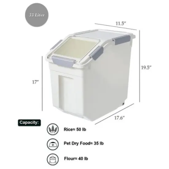 HANAMYA 33-Liter Rice Container with Handle, Wheels, Airtight Silicon Sealed Cover, and Measuring Cup for Rice, Flour and Pet Dry Food Storage image {4}