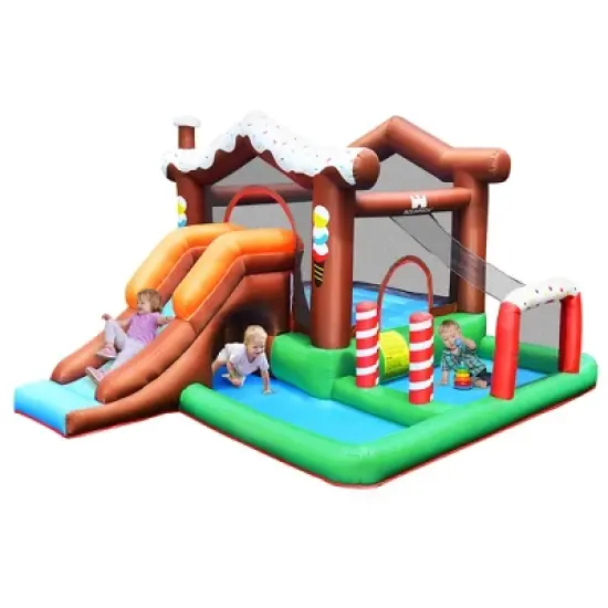 Costway Inflatable Bouncer Snow House Jump ClimbingSlide Ball Pit w/ tunnel & Blower image {10}
