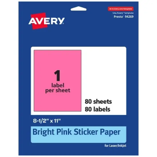 Avery Bright Pink Sticker Paper, 8.5" x 11" Rectangle image {11}