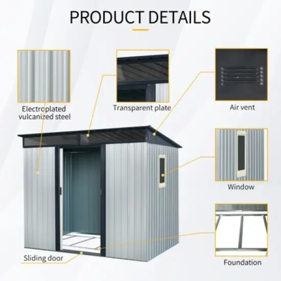 93.75"8 ft x 6 ft Outdoor Metal Storage Shed with Window and Transparent plate for Garden, Lawn (White and Black) image {8}