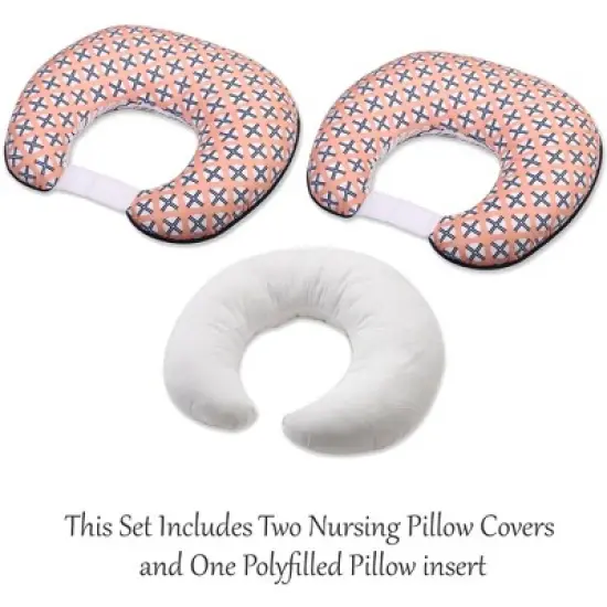 Bacati - 3 pc Olivia Tribal Print Coral Navy Hugster Feeding & Infant Support Nursing Pillow image {3}