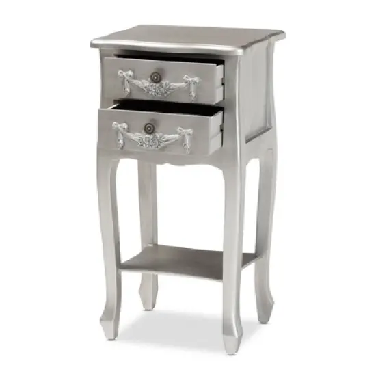Eliya Brushed Wood 2 Drawer Nightstand Silver - Baxton Studio image {2}