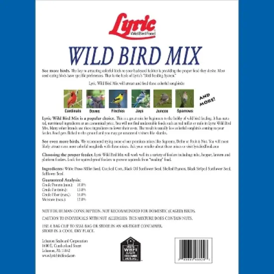 Lyric 40lb Outside Bird Seed Feeder Wild Bird Food: Attracts Cardinals, Finches, Jays image {1}