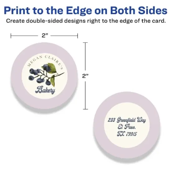 Avery Printable Round Business Cards with Sure Feed Technology, 2" Diameter, Ivory Cardstock, Print-to-the-Edge, Laser/Inkjet Cards, 120 Total image {5}